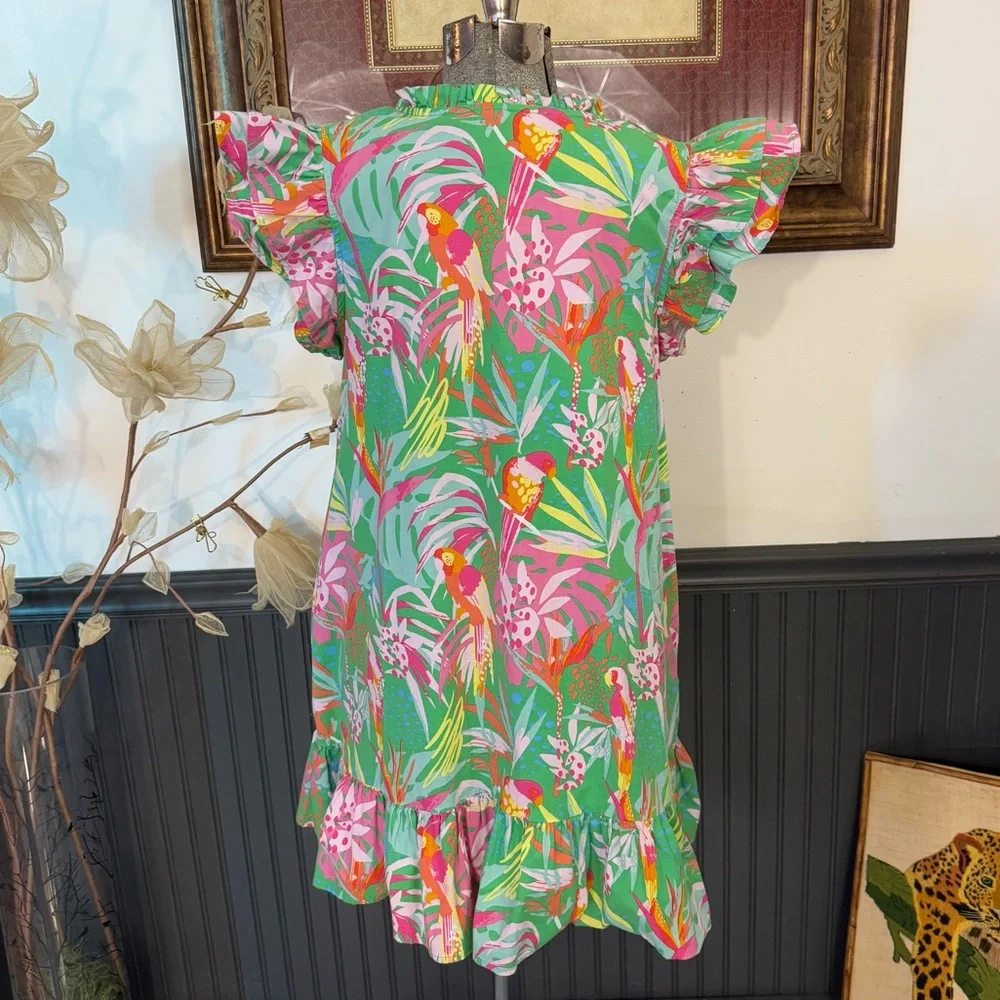Michelle McDowell In The Trees Colorful Tropical Mini Dress ~ Size Medium 🧡🍄 - Picture 6 of 10